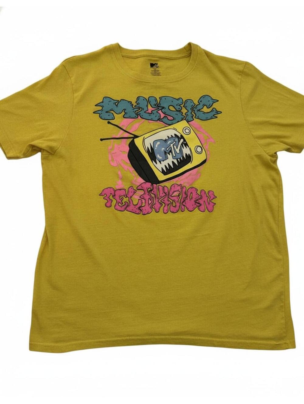 MTV Music Television Graphic T-Shirt XL Mustard Yellow